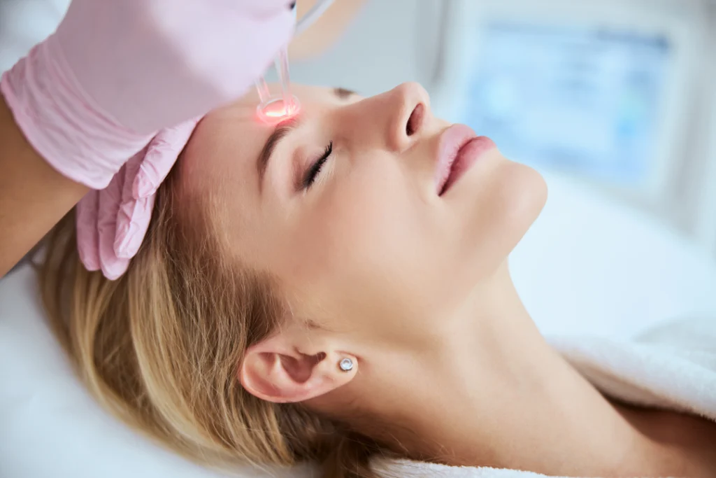 A relaxing treatment session of laser skin resurfacing for skin rejuvenation.